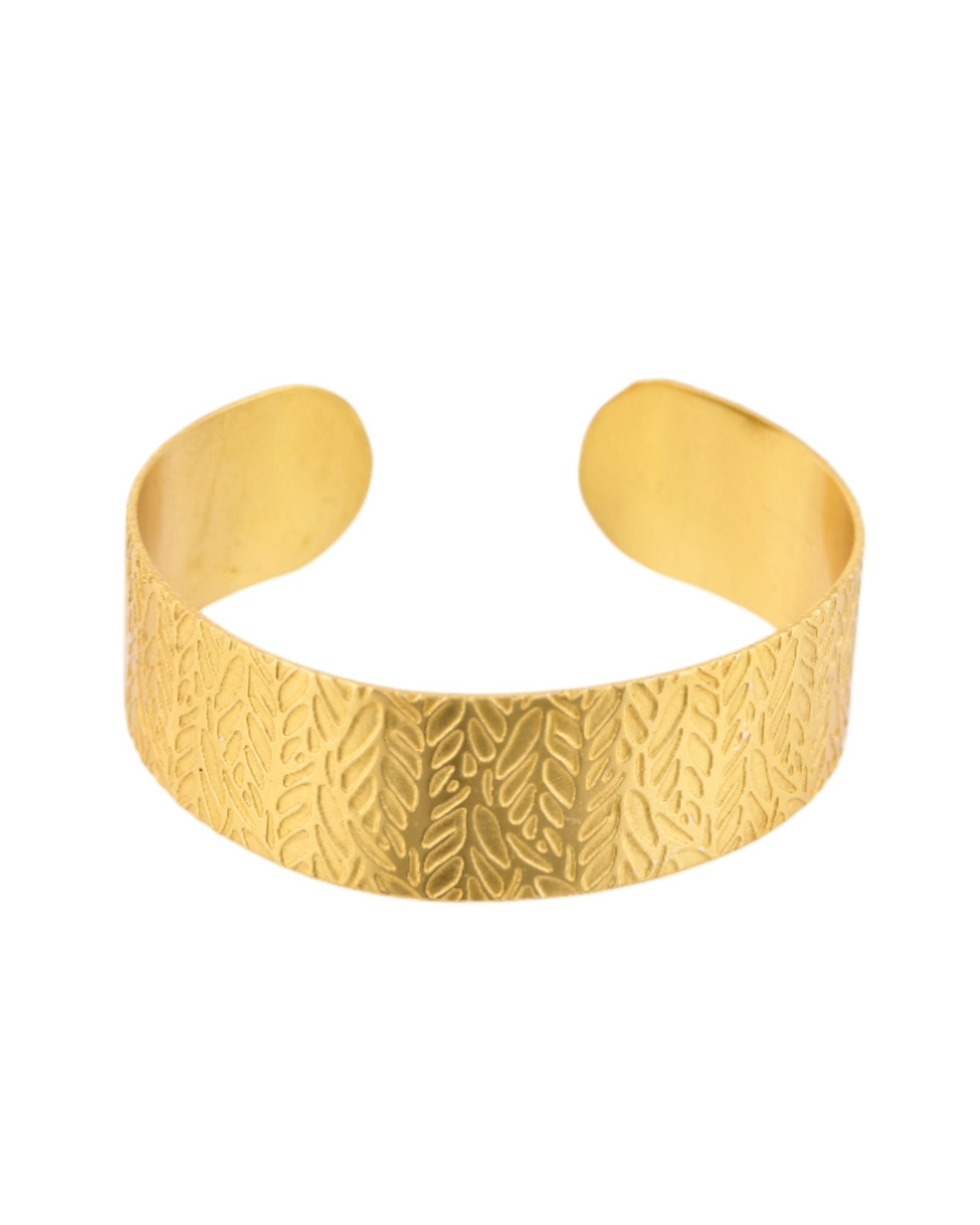 Jewels Nest Gold-Tone Anti- Tarnish Leaf Textured Wide Cuff Bangle For Women | Grab2Buy