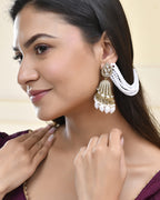 Jewels Nest Grand Traditional Gold and Pearl Jhumka Earrings with Kundan and Layered Pearl Strings | Grab2Buy
