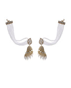 Jewels Nest Grand Traditional Gold and Pearl Jhumka Earrings with Kundan and Layered Pearl Strings | Grab2Buy