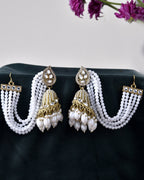 Jewels Nest Grand Traditional Gold and Pearl Jhumka Earrings with Kundan and Layered Pearl Strings | Grab2Buy