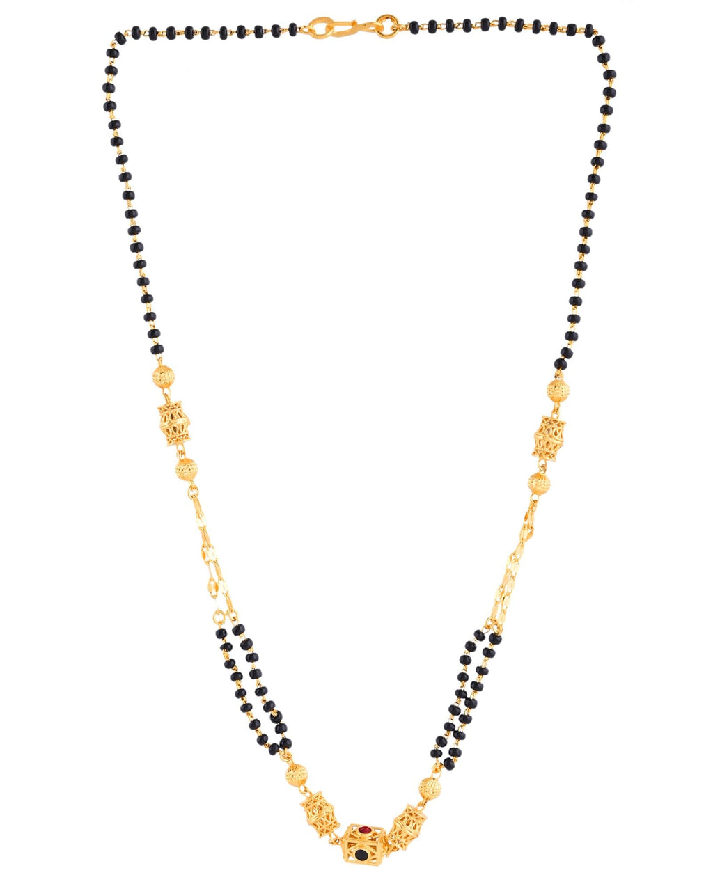 Jewels Nest Gold-Plated Black Beads Mangalsutra With Geometric Filigree Accent | Grab2Buy