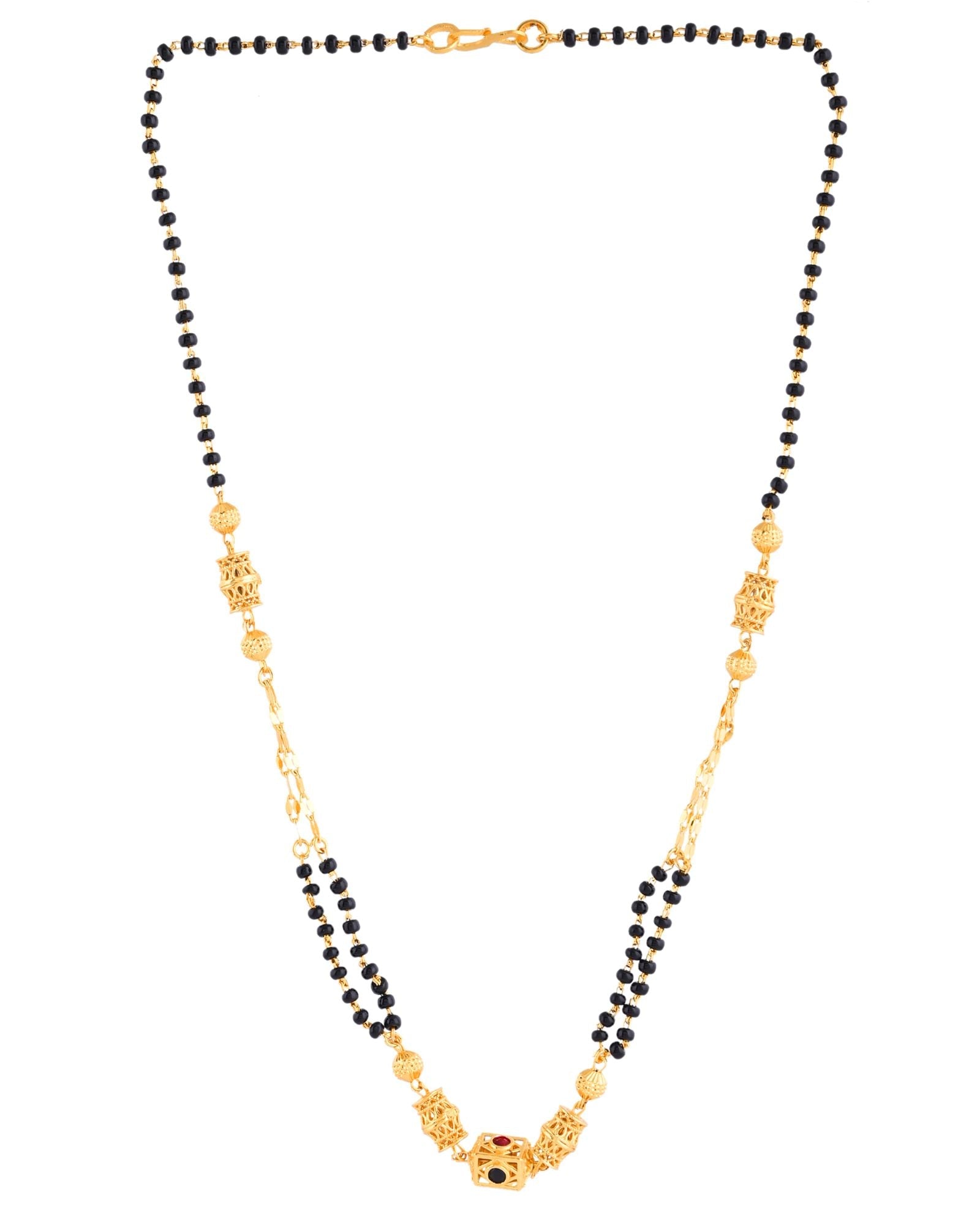 Jewels Nest Gold-Plated Black Beads Mangalsutra With Geometric Filigree Accent | Grab2Buy