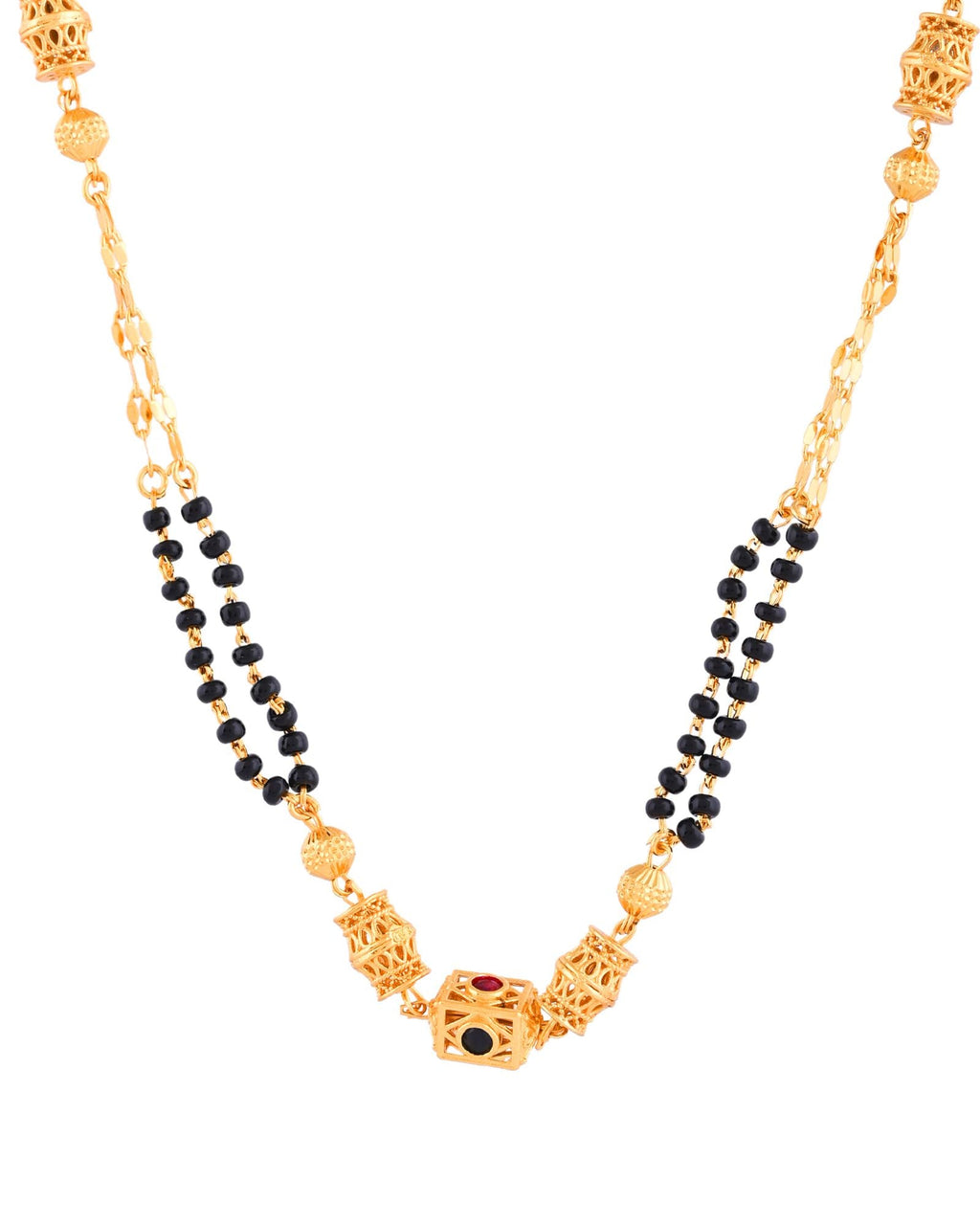 Jewels Nest Gold-Plated Black Beads Mangalsutra With Geometric Filigree Accent | Grab2Buy
