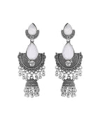 Jewels Nest Oxidized Silver Half Moon Jhumka Earrings with Intricate Design | Grab2Buy