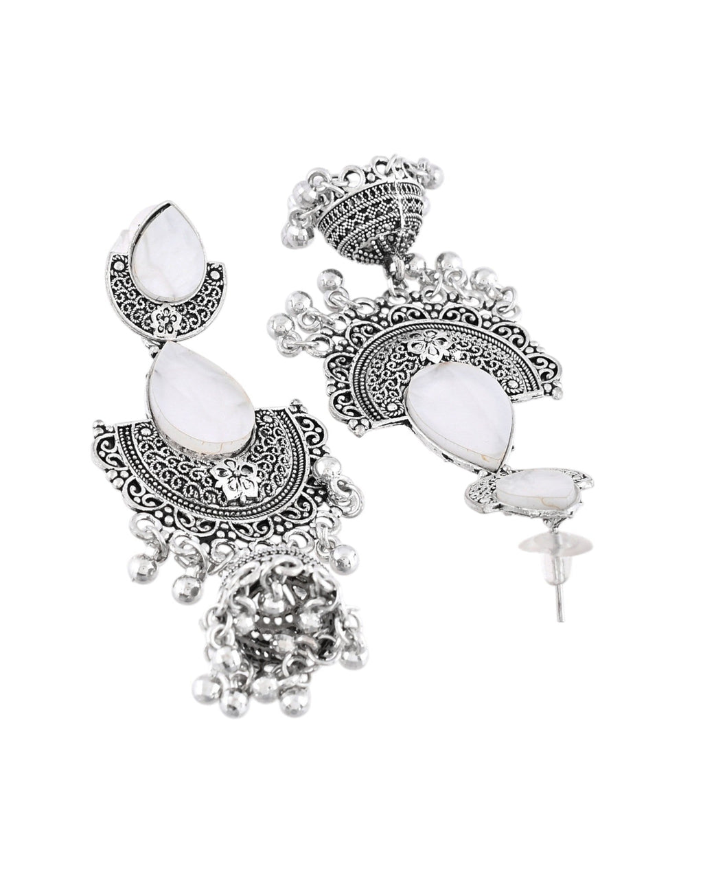 Jewels Nest Oxidized Silver Half Moon Jhumka Earrings with Intricate Design | Grab2Buy