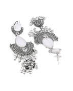 Jewels Nest Oxidized Silver Half Moon Jhumka Earrings with Intricate Design | Grab2Buy