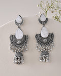 Jewels Nest Oxidized Silver Half Moon Jhumka Earrings with Intricate Design | Grab2Buy