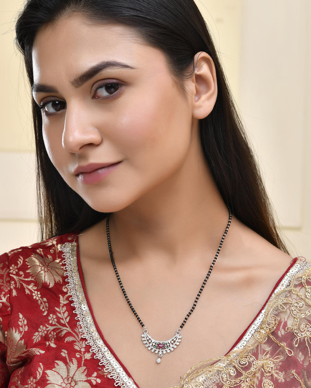 Jewels Nest Elegant Silver-Plated Mangal Sutra with Floral Crystal Pendant | Grab2Buy
