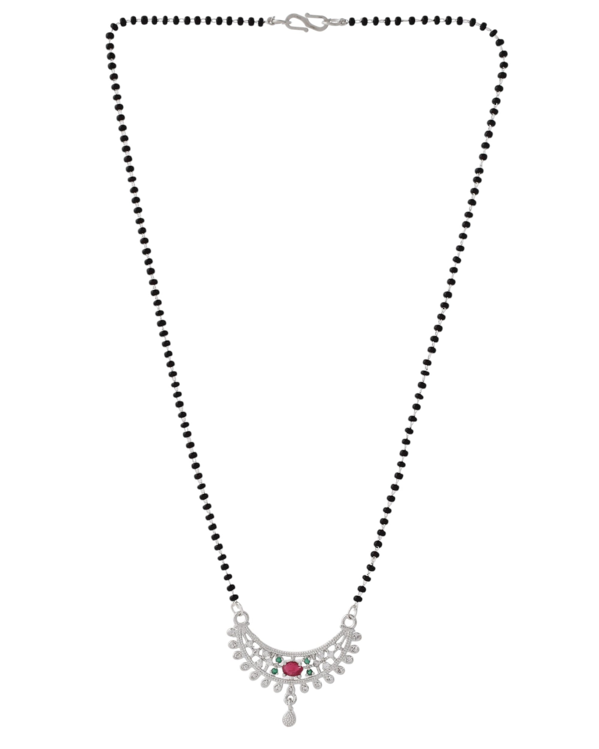 Jewels Nest Elegant Silver-Plated Mangal Sutra with Floral Crystal Pendant | Grab2Buy