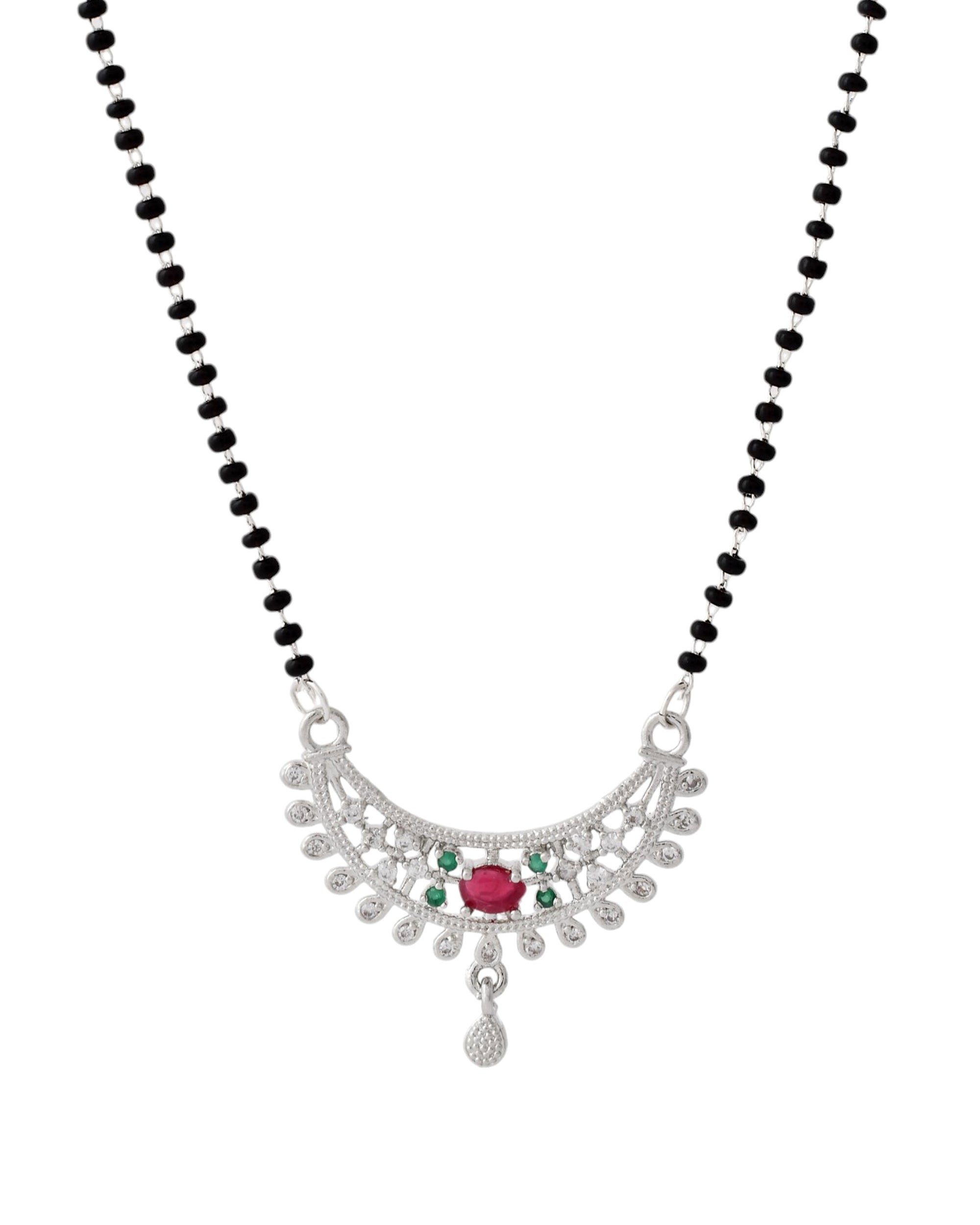 Jewels Nest Elegant Silver-Plated Mangal Sutra with Floral Crystal Pendant | Grab2Buy