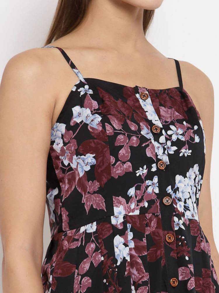 Myshka Women's Multi Color Crepe Printed Sleeveless Square Neck Casual Dress | Grab2Buy