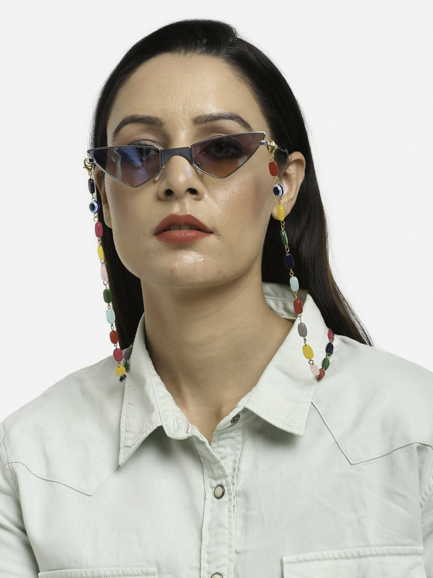 Multicolored Beaded Evil Eye Mask Chain - Ruby Raang | Grab2Buy