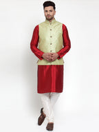 Jompers Men's Solid Dupion Kurta Pajama with Embroidered Nehru Jacket (Green) | Grab2Buy