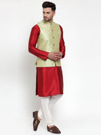 Jompers Men's Solid Dupion Kurta Pajama with Embroidered Nehru Jacket (Green) | Grab2Buy