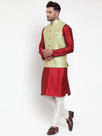 Jompers Men's Solid Dupion Kurta Pajama with Embroidered Nehru Jacket (Green) | Grab2Buy