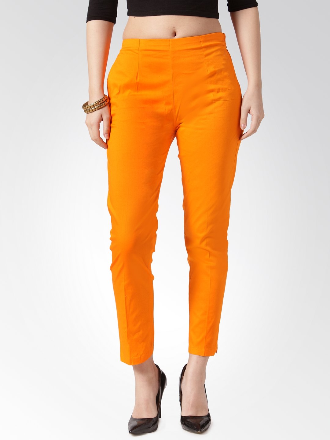 Jompers Women Orange Smart Slim Fit Solid Regular Trousers | Grab2Buy