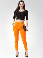 Jompers Women Orange Smart Slim Fit Solid Regular Trousers | Grab2Buy