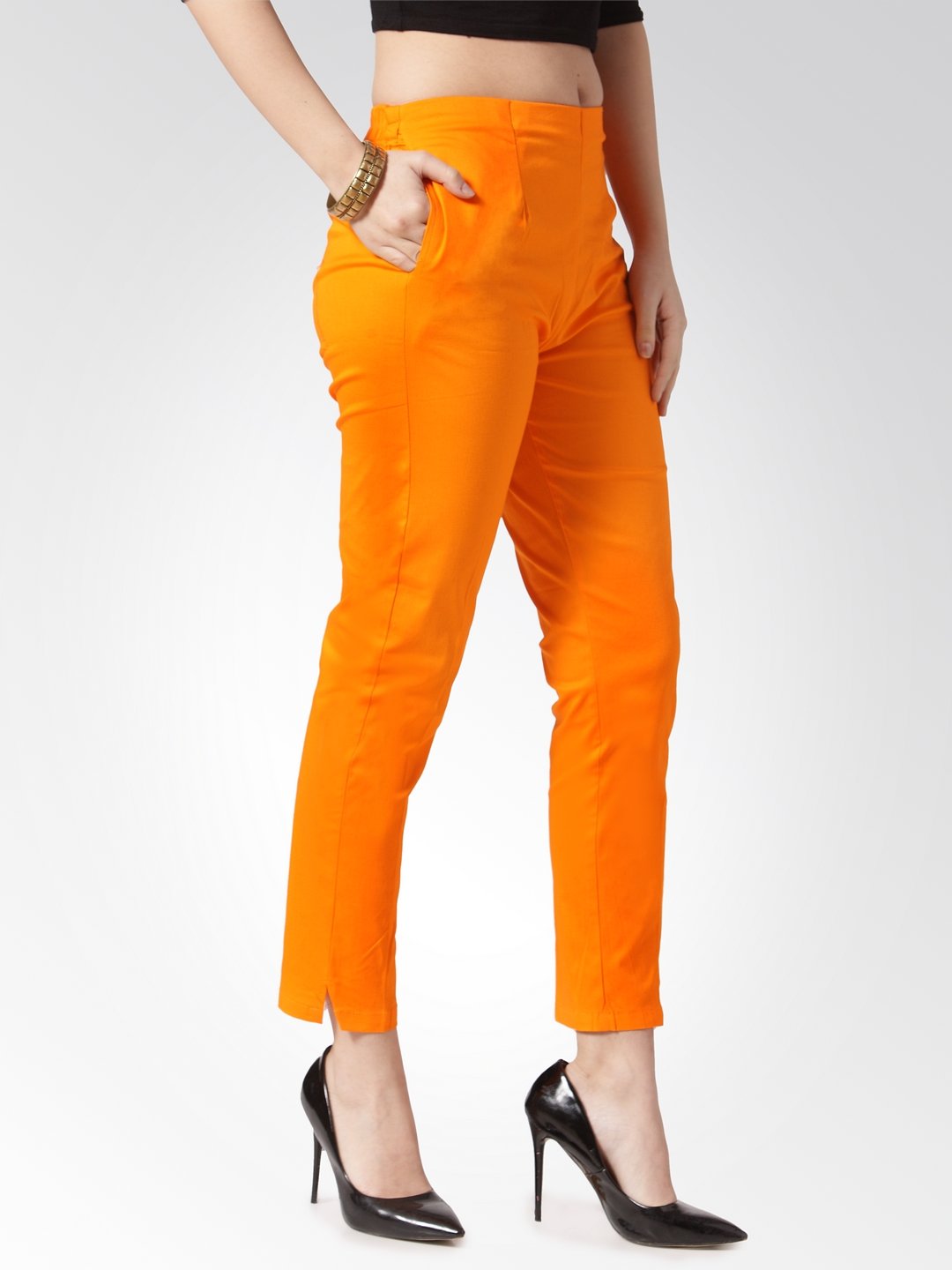 Jompers Women Orange Smart Slim Fit Solid Regular Trousers | Grab2Buy