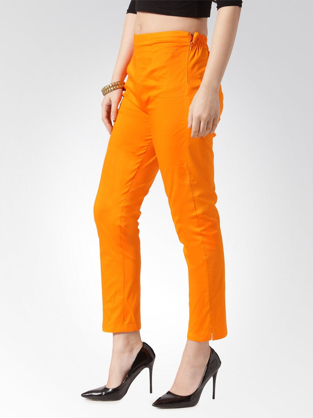 Jompers Women Orange Smart Slim Fit Solid Regular Trousers | Grab2Buy