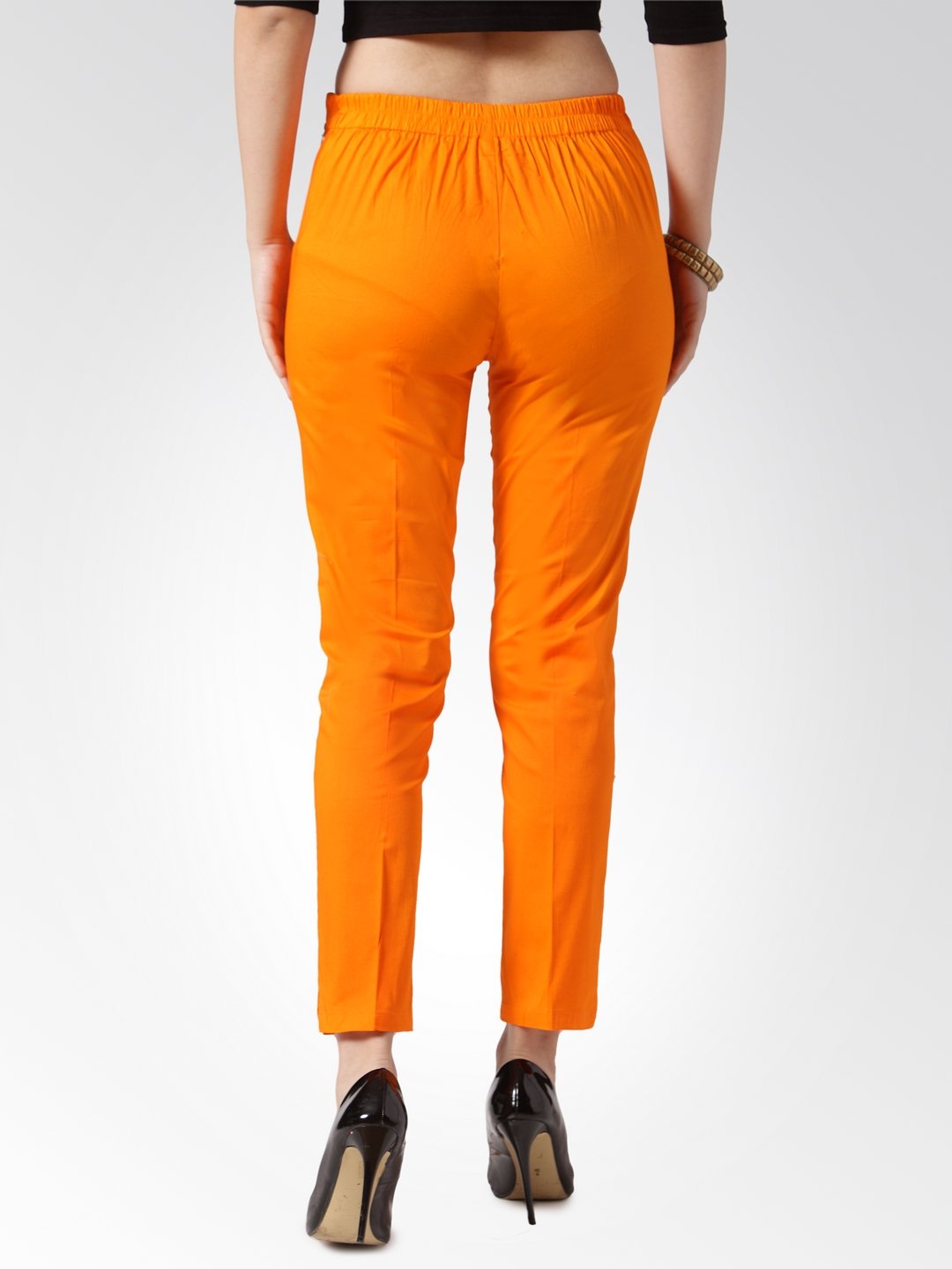 Jompers Women Orange Smart Slim Fit Solid Regular Trousers | Grab2Buy