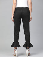 Jompers Women Black Smart Slim Fit Solid Bottom Flared Trousers | Grab2Buy
