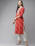 Yufta Women Red Bandhani Printed Regular Gotta Patti Kurta with Palazzo & With Dupatta | Grab2Buy