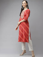 Yufta Women Red Bandhani Printed Regular Gotta Patti Kurta with Palazzo & With Dupatta | Grab2Buy