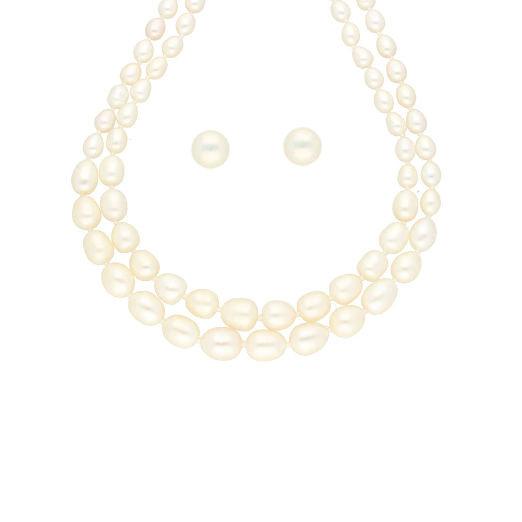 J Pearls 2 Lines Oval Pearl Necklace - Real Pearl Jewelry | Grab2Buy
