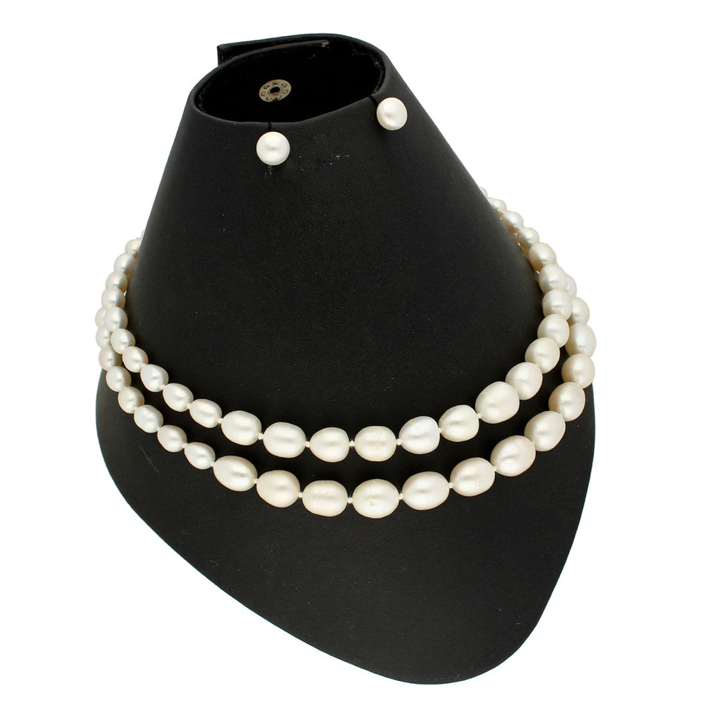J Pearls 2 Lines Oval Pearl Necklace - Real Pearl Jewelry | Grab2Buy