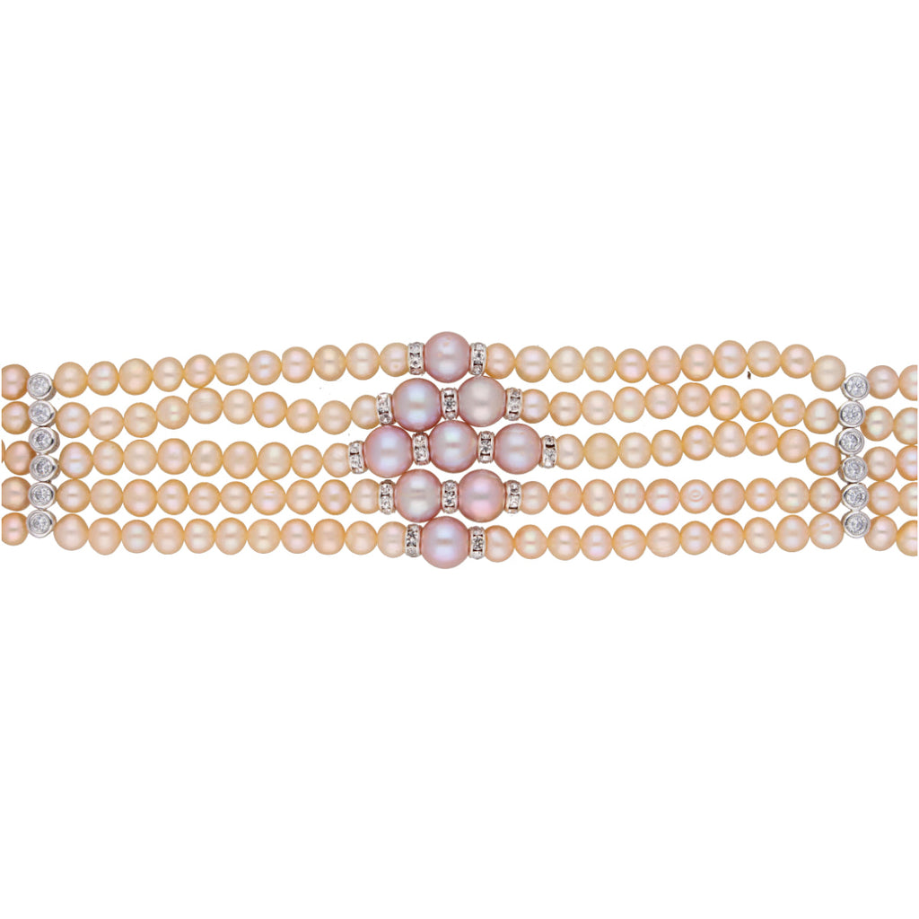 J Pearls Jaahnavi 5 Lines Round Pearl Choker - Real Pearl Jewelry | Grab2Buy