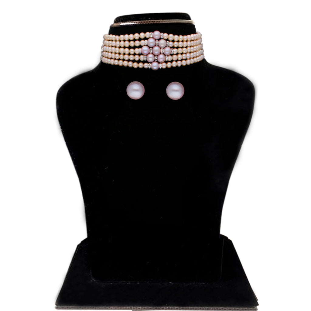 J Pearls Jaahnavi 5 Lines Round Pearl Choker - Real Pearl Jewelry | Grab2Buy