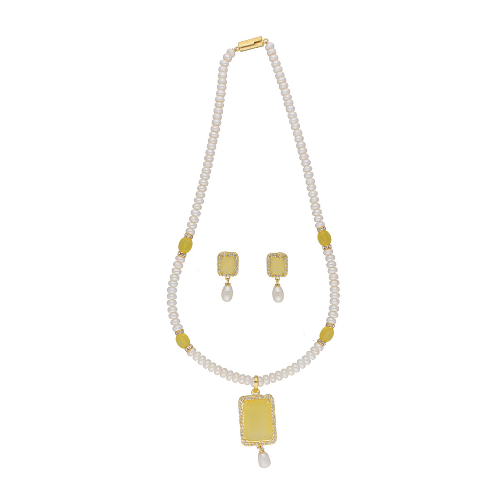 J Pearls Daksina 1 Line Square Pearl Set - Real Pearl Jewelry | Grab2Buy