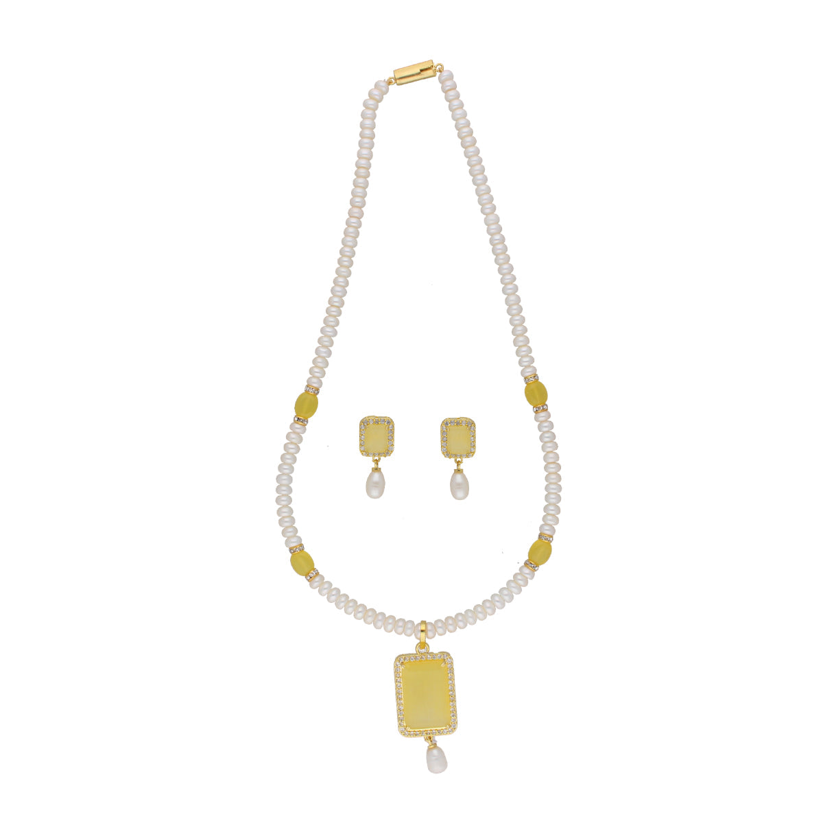 J Pearls Daksina 1 Line Square Pearl Set - Real Pearl Jewelry | Grab2Buy