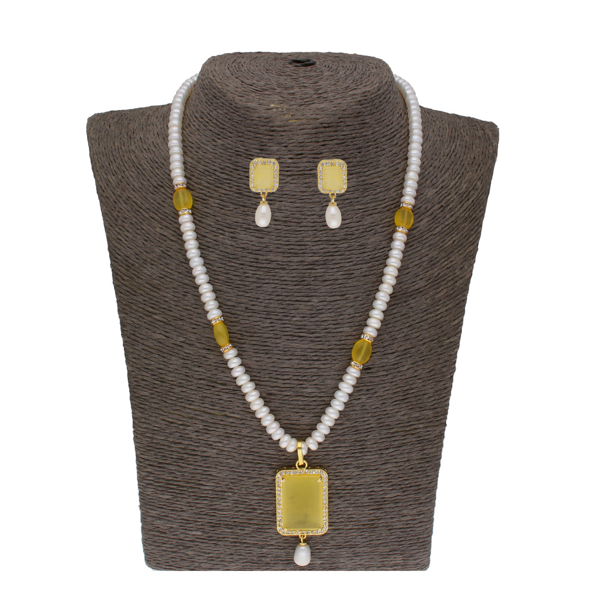 J Pearls Daksina 1 Line Square Pearl Set - Real Pearl Jewelry | Grab2Buy