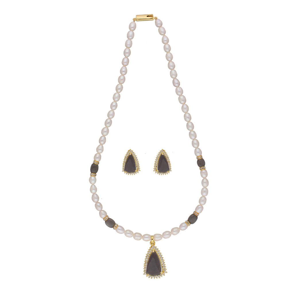 J Pearls Riya 1 Line Oval Pearl Set - Real Pearl Jewelry | Grab2Buy