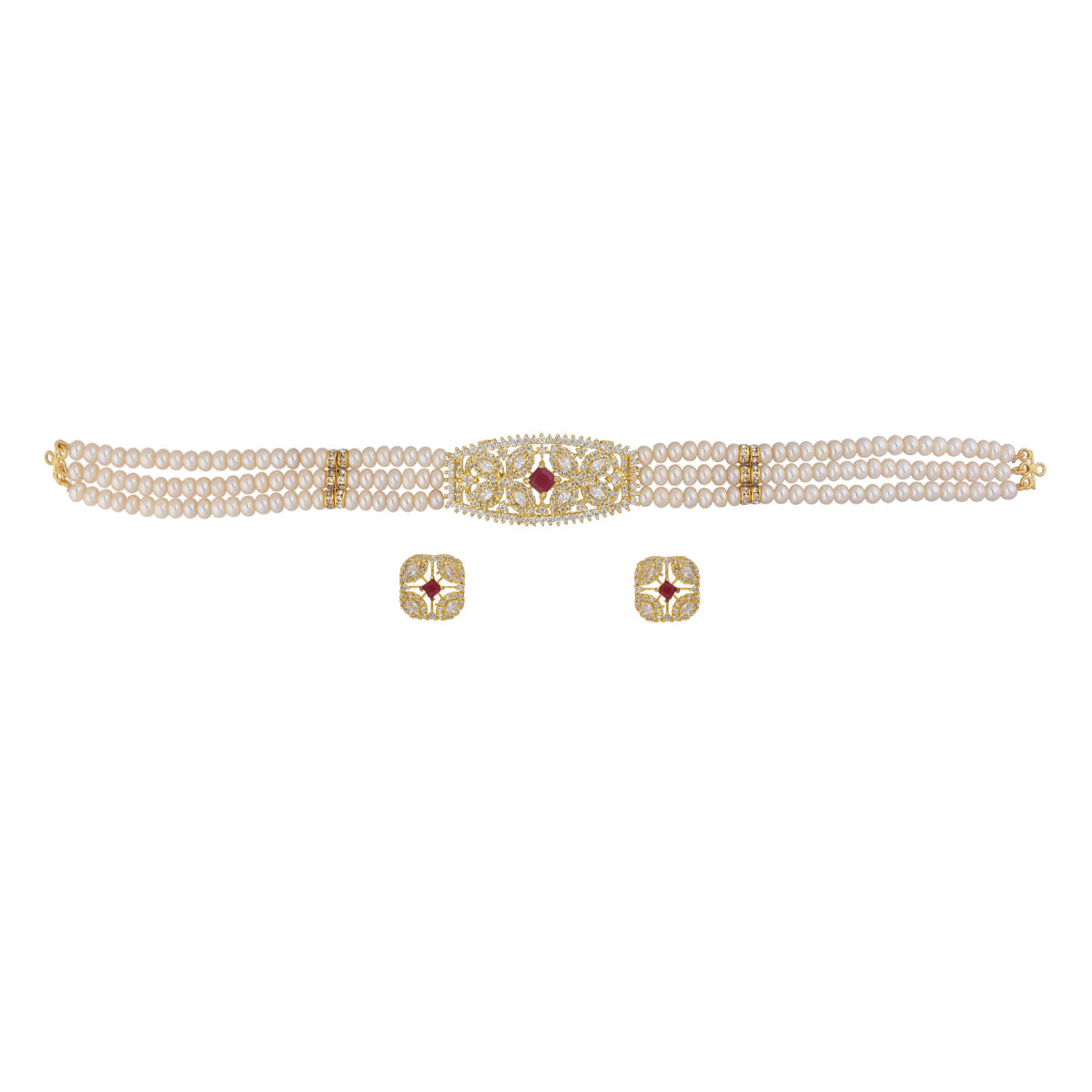 J Pearls Kyra 3 Lines Round Choker Set - Real Pearl Jewelry | Grab2Buy