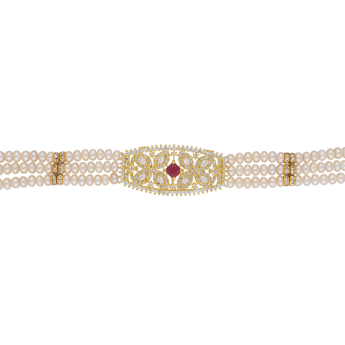 J Pearls Kyra 3 Lines Round Choker Set - Real Pearl Jewelry | Grab2Buy