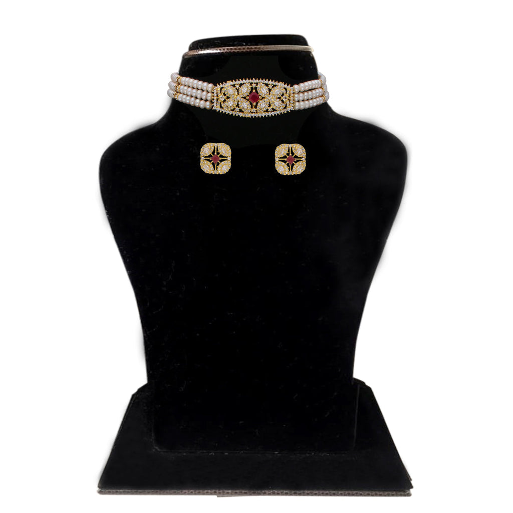 J Pearls Kyra 3 Lines Round Choker Set - Real Pearl Jewelry | Grab2Buy
