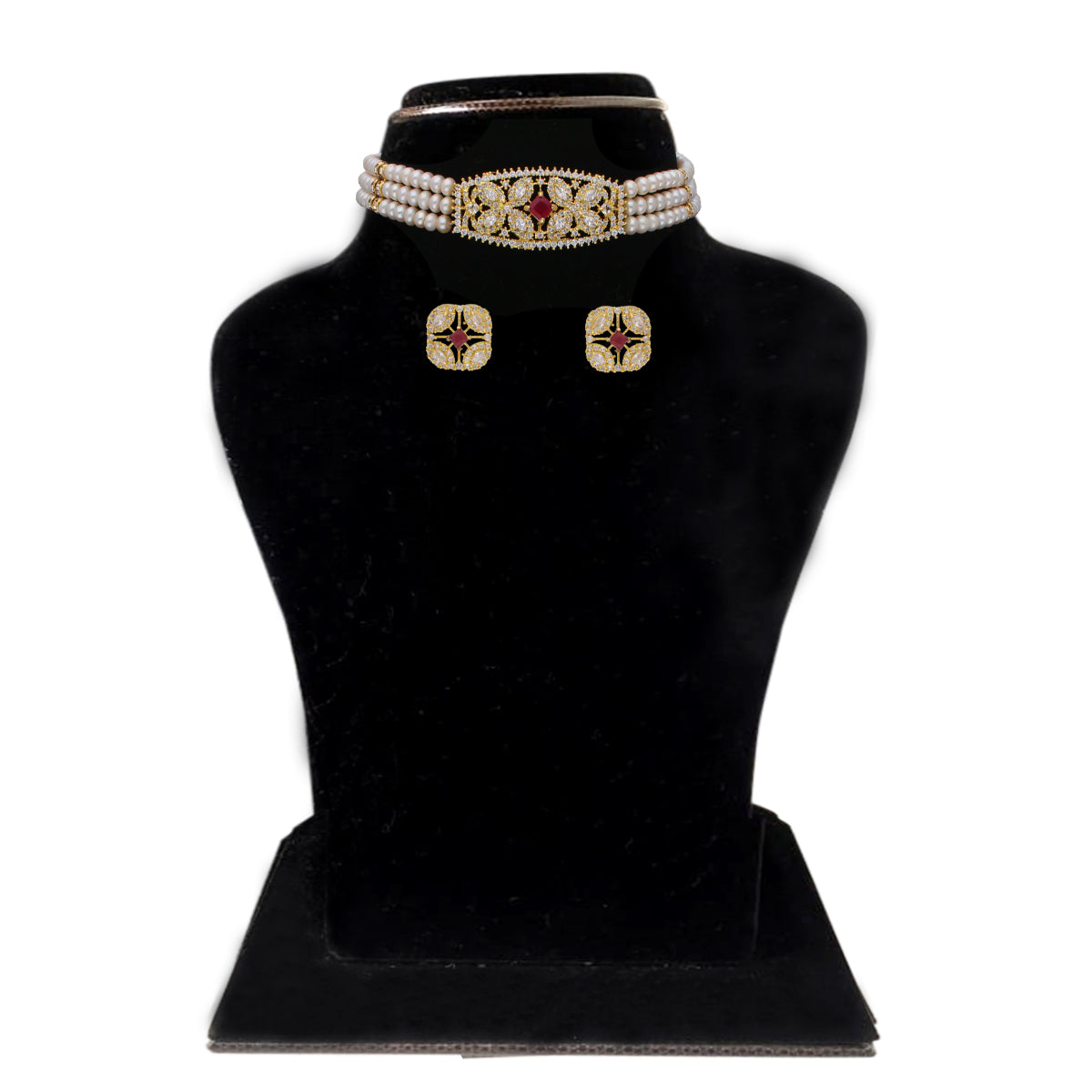 J Pearls Kyra 3 Lines Round Choker Set - Real Pearl Jewelry | Grab2Buy