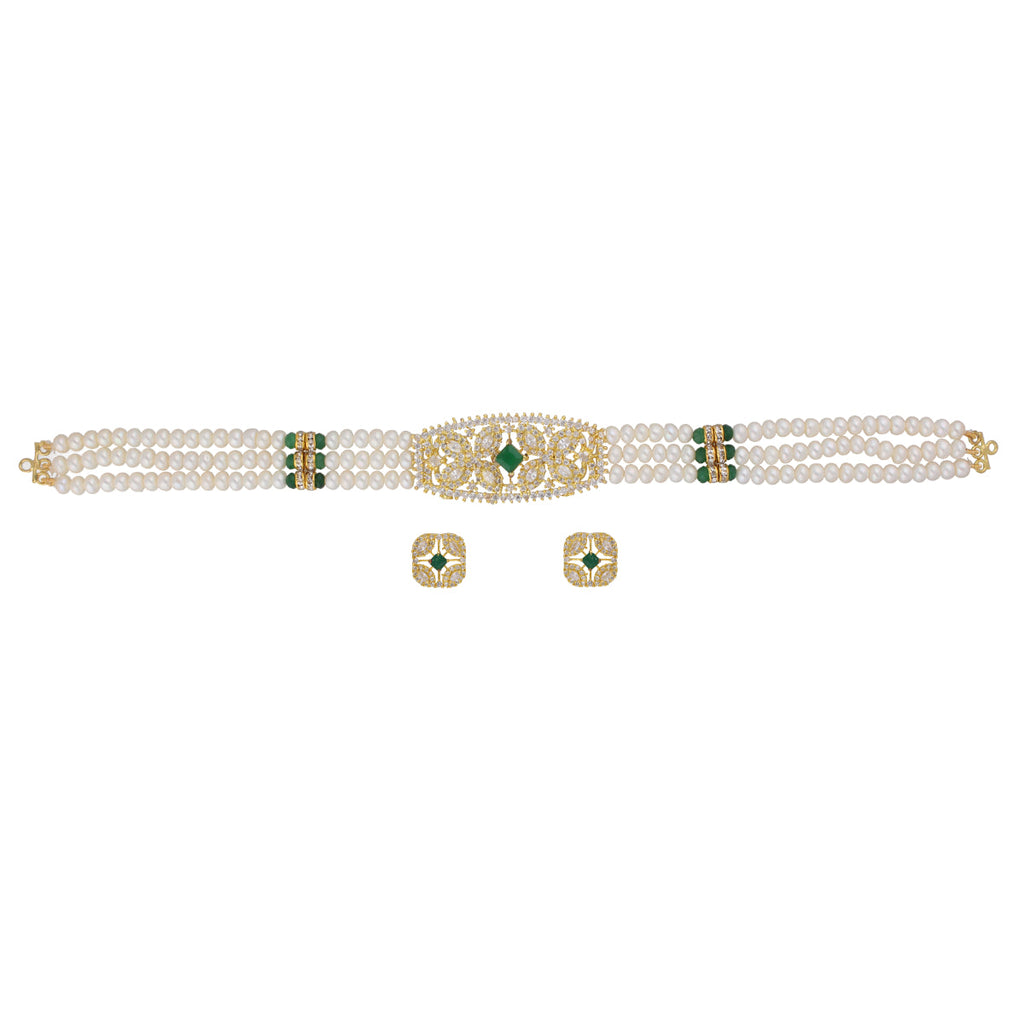 J Pearls Kavya 3 Lines Round Choker Set - Real Pearl Jewelry | Grab2Buy