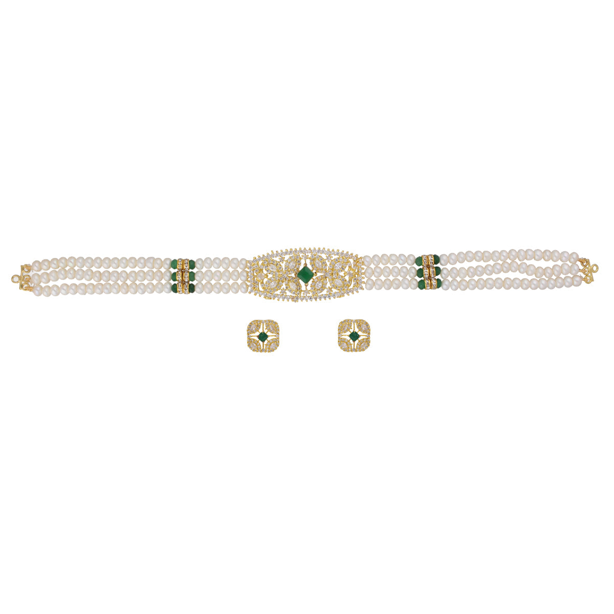 J Pearls Kavya 3 Lines Round Choker Set - Real Pearl Jewelry | Grab2Buy