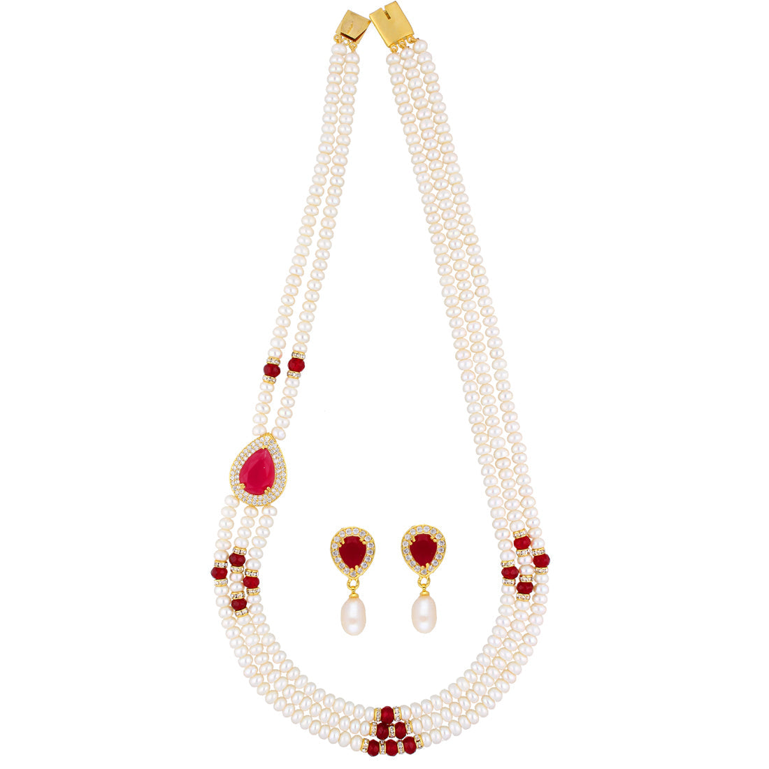 J Pearls Stunning 3 String Necklace Set - Real Pearl Jewelry | Grab2Buy