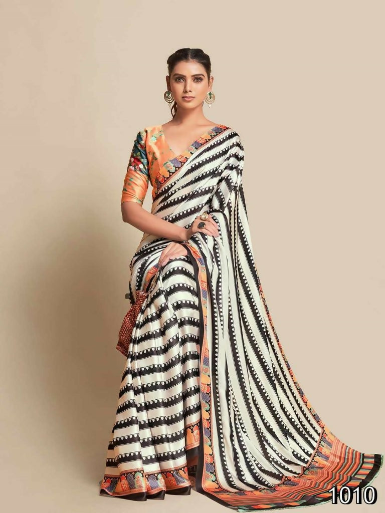 Partywear Designer Black & White Bright Moss Fancy Saree - Durga | Grab2Buy