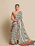 Partywear Designer Black & White Bright Moss Fancy Saree - Durga | Grab2Buy