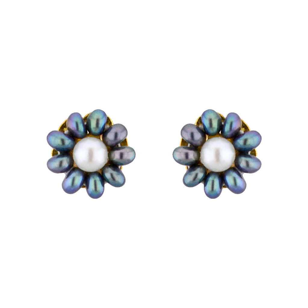 J Pearls Grey Flower Ear Rings - Real Pearl Jewelry | Grab2Buy