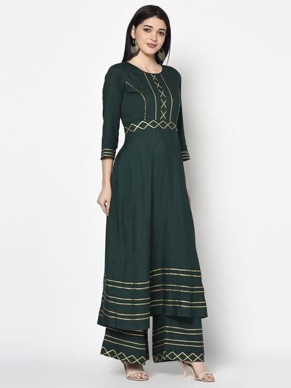 Aniyah Rayon Bottle Green Color Anarkali Palazzo Set (AN-204K) | Grab2Buy