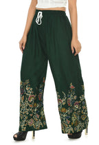 Mominos Fashion Moeza Reyon Cotton Bottle Green Floral Palazzo | Grab2Buy