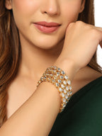 NVR Women's Set of 2 Gold-Polished Kundan Studded Traditional Bangles | Grab2Buy