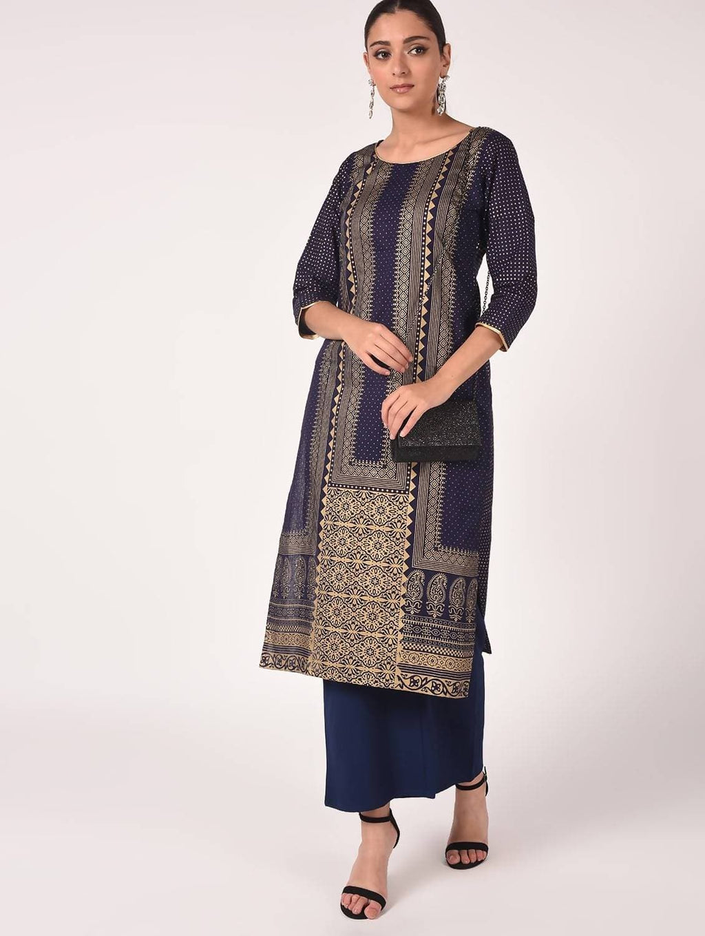 Cheera Hand Block Print Navy Color Straight Kurta | Grab2Buy