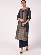 Cheera Hand Block Print Navy Color Straight Kurta | Grab2Buy